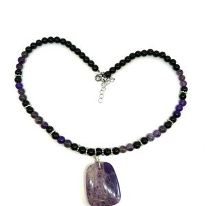 Amethyst necklace beaded black Jasper necklace handmade gift for her